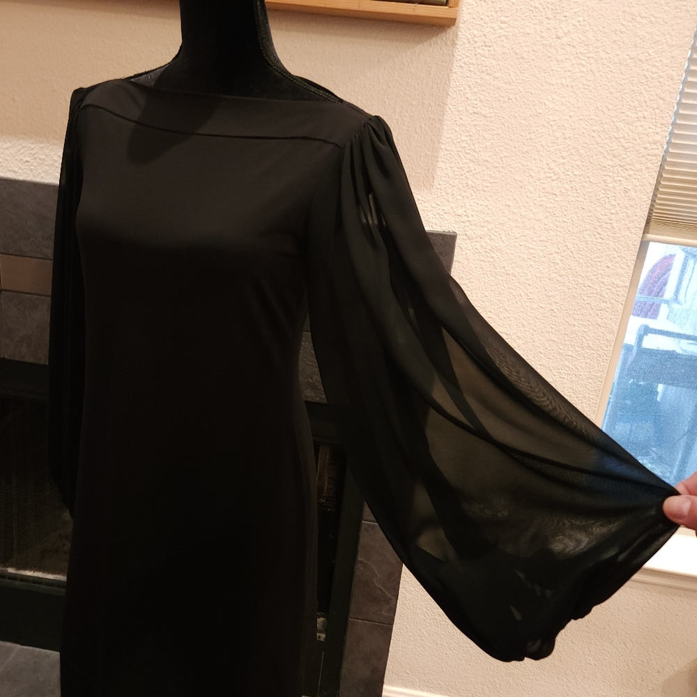 Sheer Lantern Sleeve Cocktail Dress Stretch Goth Witchy 6